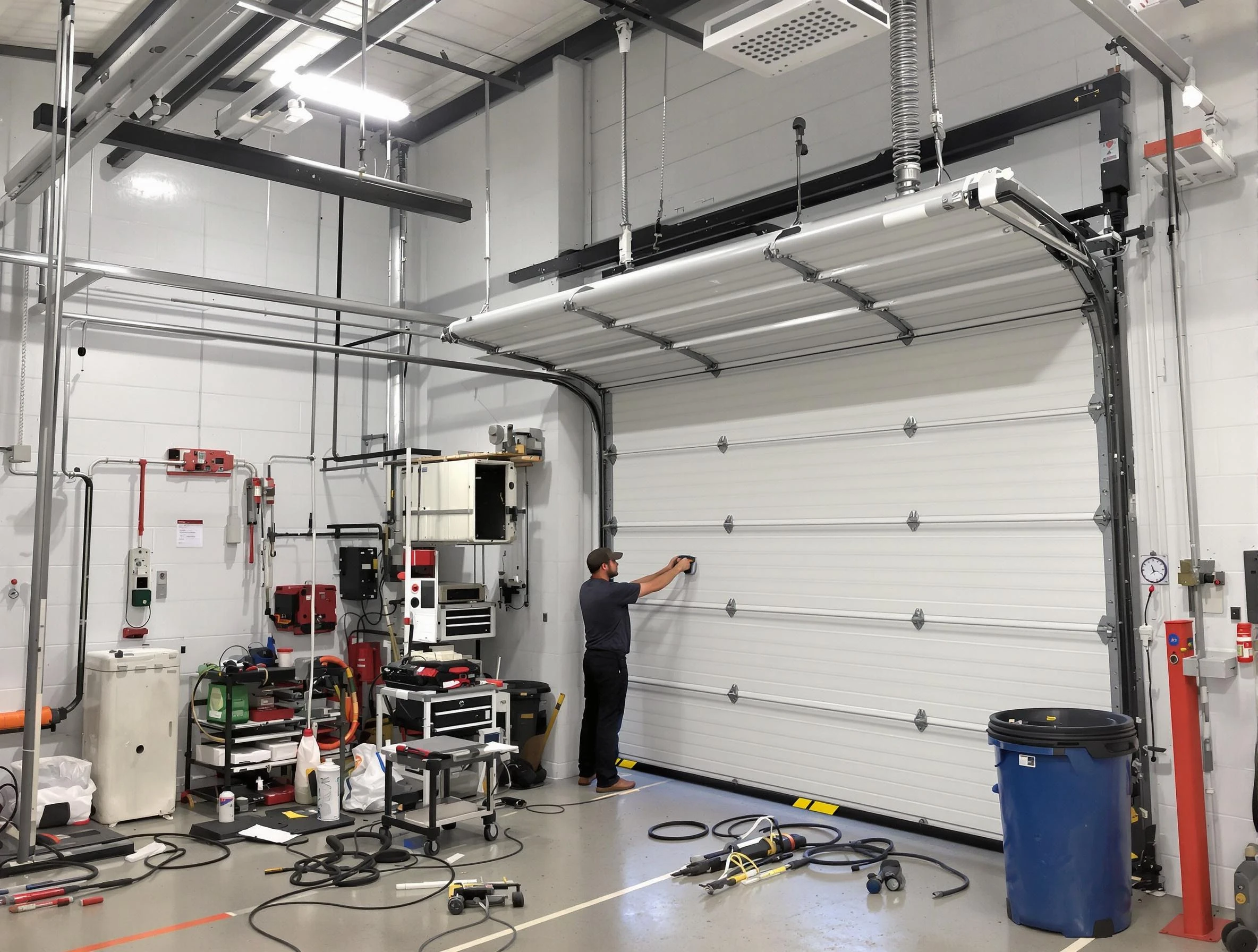 Nichols Hills Garage Door Repair certified technician performing commercial door repair at a Nichols Hills business facility